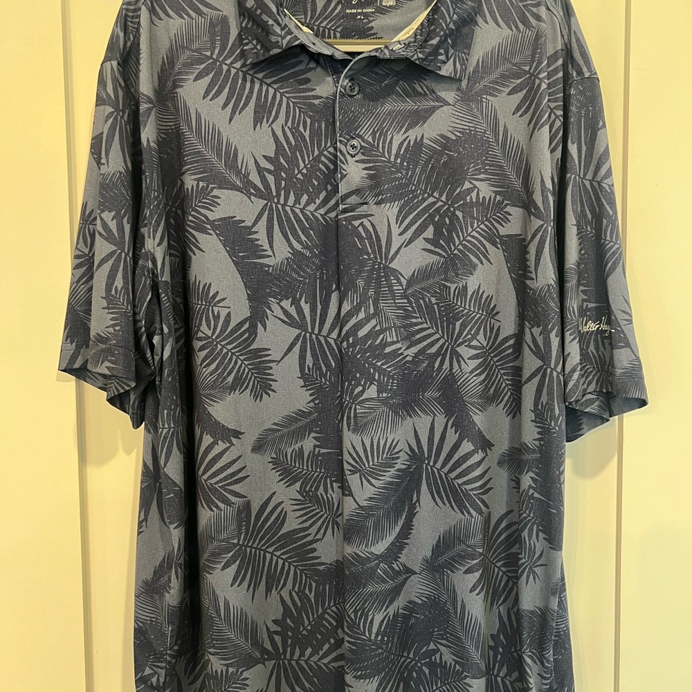 Walter Hagen Men's Dark Gray/Navy Blue Palm-Print Polo